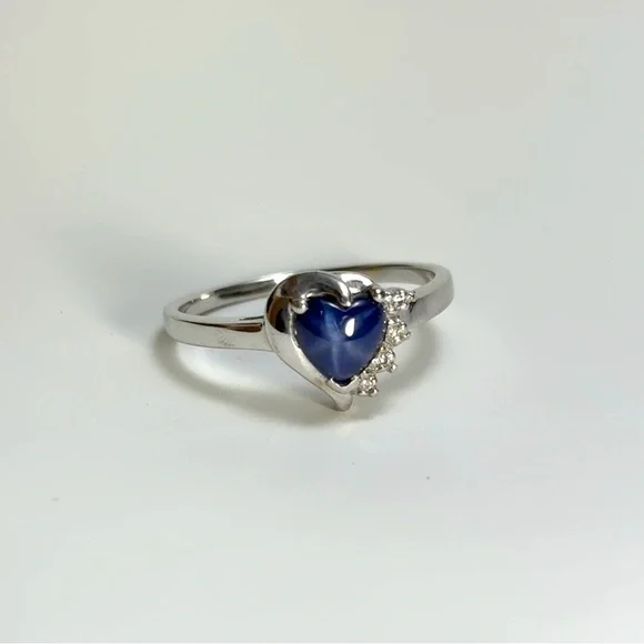 10k Blue Star Sapphire Ring with Diamonds - Picture 3 of 7
